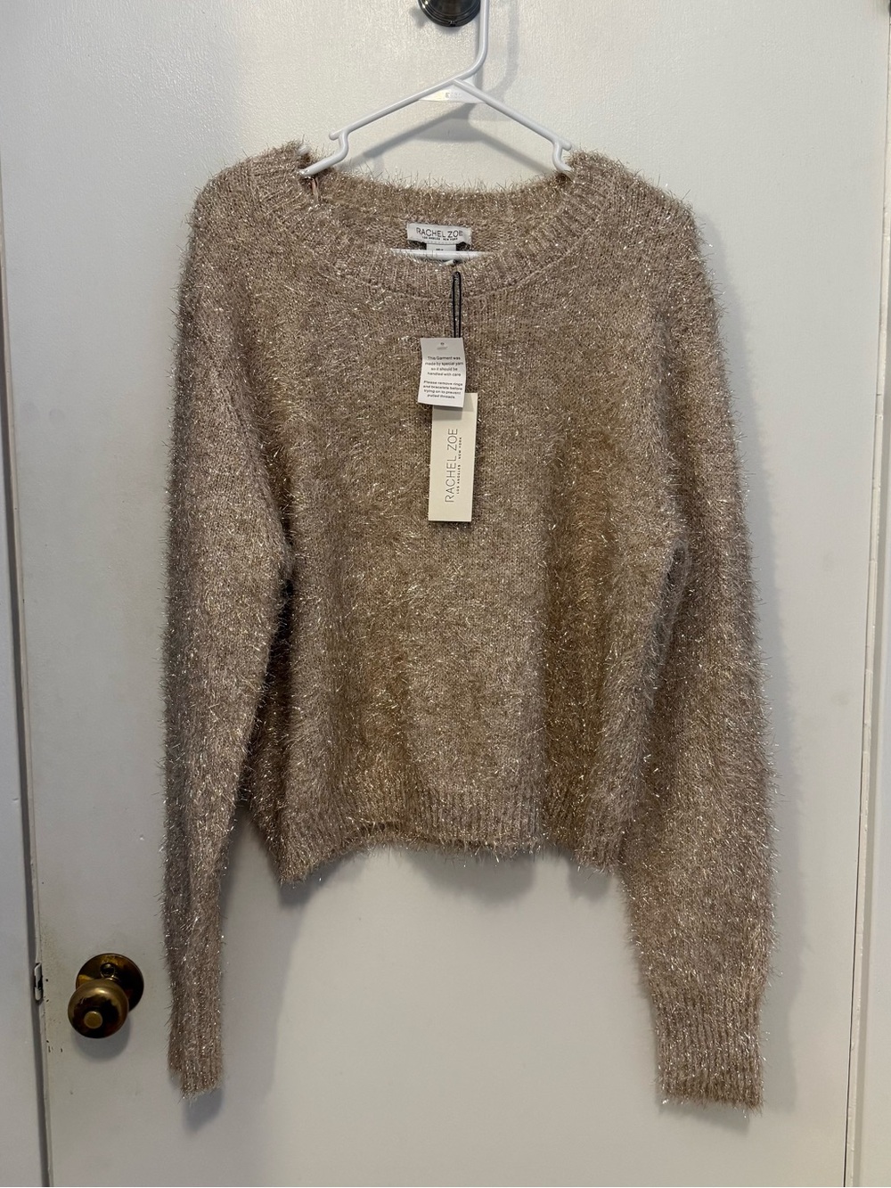 Rachel Zoe Shimmery Gold Metallic Crewneck Sweater Size Large Holiday Cozy Thick